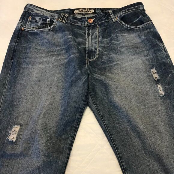 Akoo Brand distressed wide‎ leg blue jeans 42X33 - Picture 5 of 11